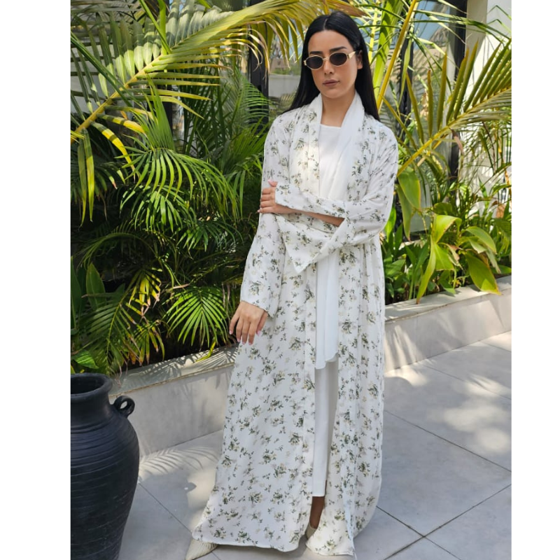 Noorstyles Crepe Abaya | Noor Prints Bloom Design