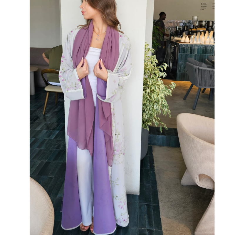 Lilac chiffon abaya – Noor Prints Collection
